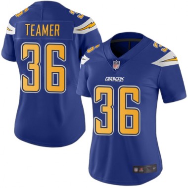 Los Angeles Chargers NFL Football Roderic Teamer Electric Blue Jersey Women Limited #36 Rush Vapor Untouchable->women nfl jersey->Women Jersey
